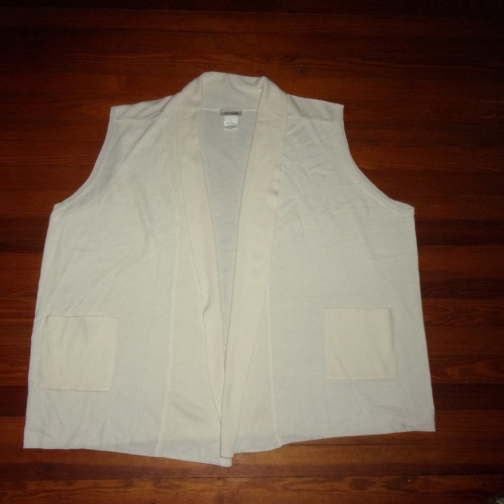 CV Classics Open Drape Winter White Sleeveless Duster Cardigan